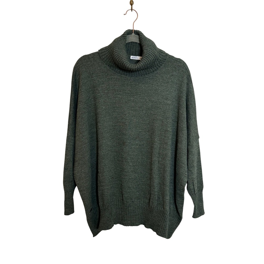 Mersea Oversized Turtleneck Sweater One Size OS Dark Green Dropped Shoulder‎